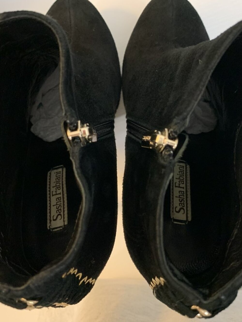 Sasha Fabiani Black Suede Platform Gold Stiletto Booties Gently Used US8.5/EU39 - Picture 5 of 11